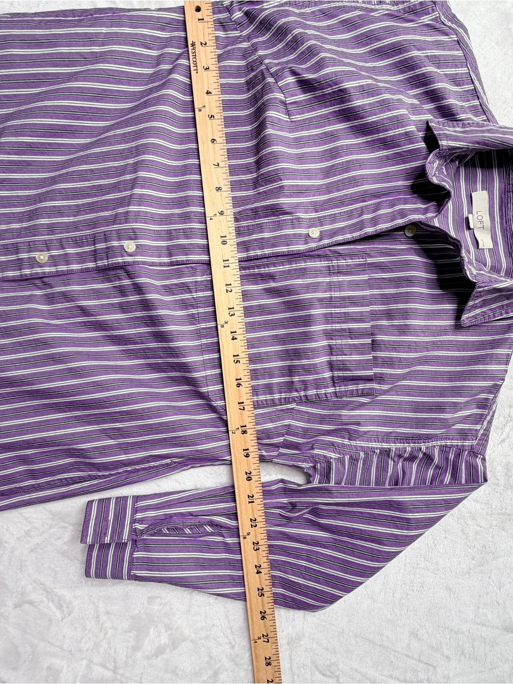 LOFT Purple and White Striped Midi Shirt Dress, classic preppy old money style - Picture 9 of 11